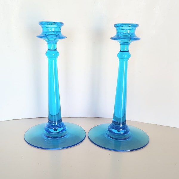 Vintage Fosoria Blue Glass Candle Holders