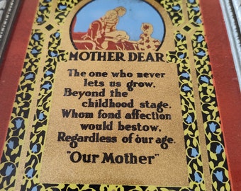 Vintage Mother Verse Motto Picture Poem Reverse Painting on Glass