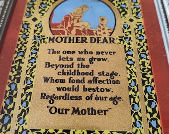 Vintage Mother Verse Motto Picture Poem Reverse Painting on Glass