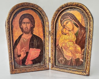 Religious Art Diptych Jesus Mary