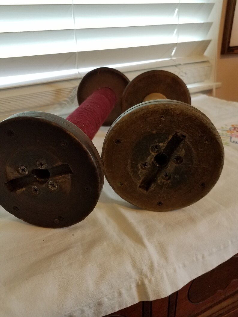 Primitvie thread Spools industrial thread spools primitive decor home decor large loom spools 2 pc set