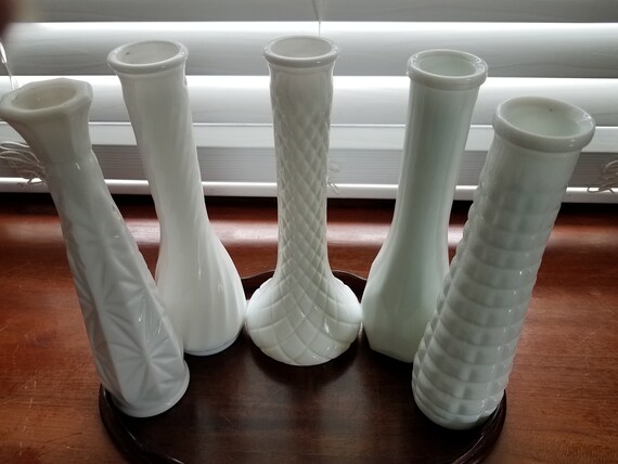 Vintage White Milkglass Vases 6pc Set Wedding Table Decor Etsy