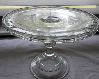 Antique glass cake stand Dakota EAPG baby thumb print patterned glass c.1885