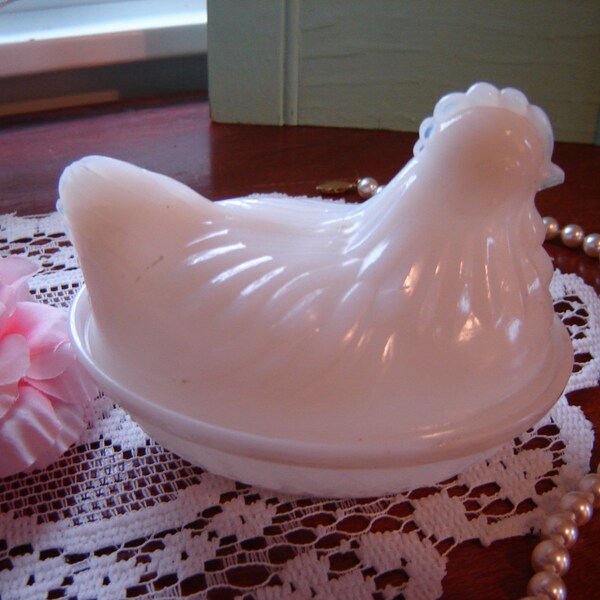 Vintage milkglass hen on nest Hazel Atlas collectible candy dish  trinket wedding table decor Easter table decor gift