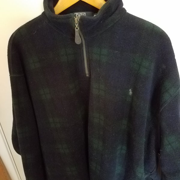 Mens Polo pullover sweater vintage Ralph Lauren green and black plaid XXL