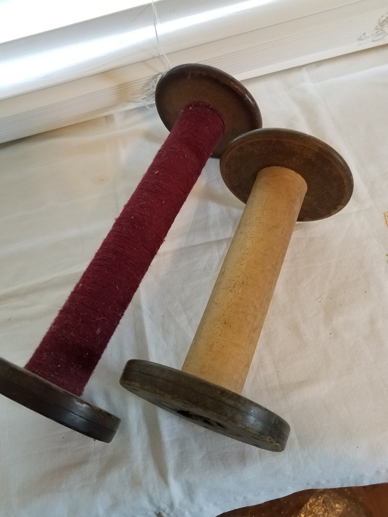 Primitvie thread Spools industrial thread spools primitive decor home decor large loom spools 2 pc set
