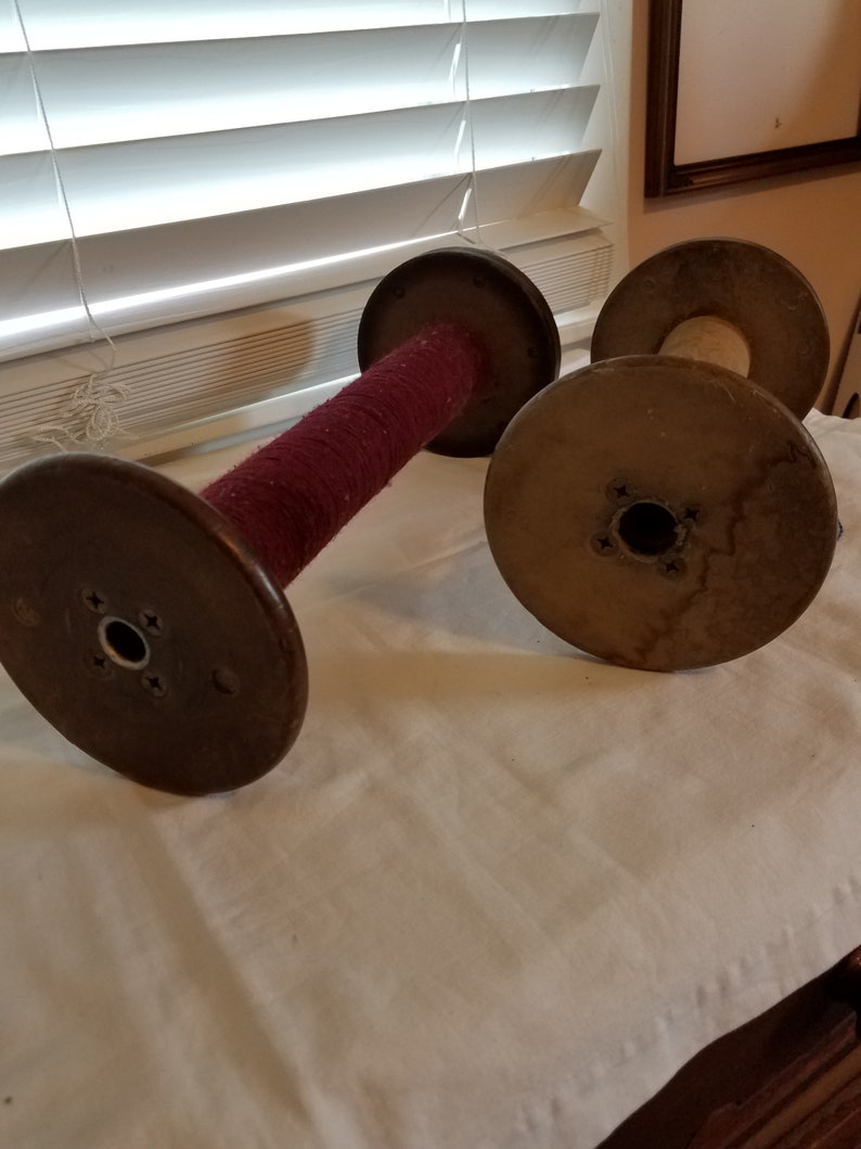 Primitvie thread Spools industrial thread spools primitive decor home decor large loom spools 2 pc set