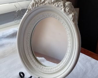 Mirror oval wall mirror upcycled white mirror home decor small mirror