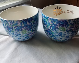 Lilly Pulitzer mugs gold handles 2 pc set gift idea