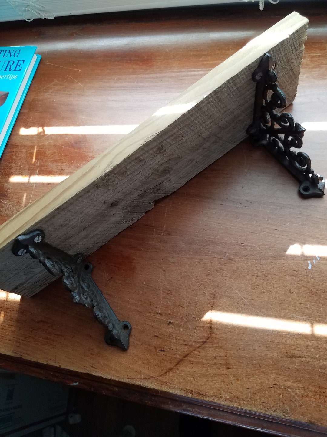 Rustic Wood Shelf Vintage Iron Brackets Shelving Farmhouse Etsy