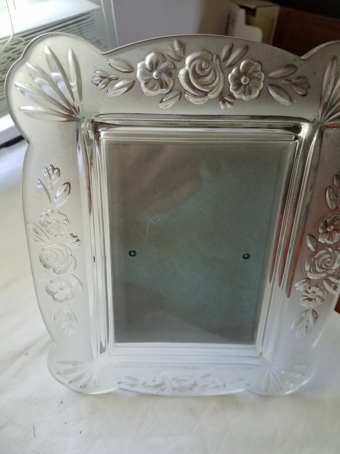 Frosted glass picture frame easel back roses with fans vintage Etsy