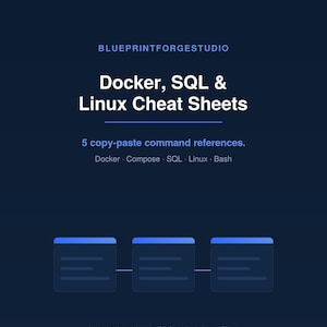 Docker SQL Linux Spiekbriefbundel, Naslagwerk voor ontwikkelaarsopdrachten, Bash Docker Compose Spiekbriefjes, DevOps Printbare PDF + Markdown