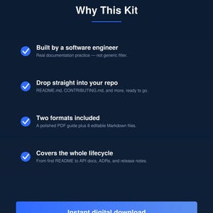 Developer Documentation Kit | README, API Docs and Changelog Templates | Markdown and PDF | Instant Download for Programmers image 4
