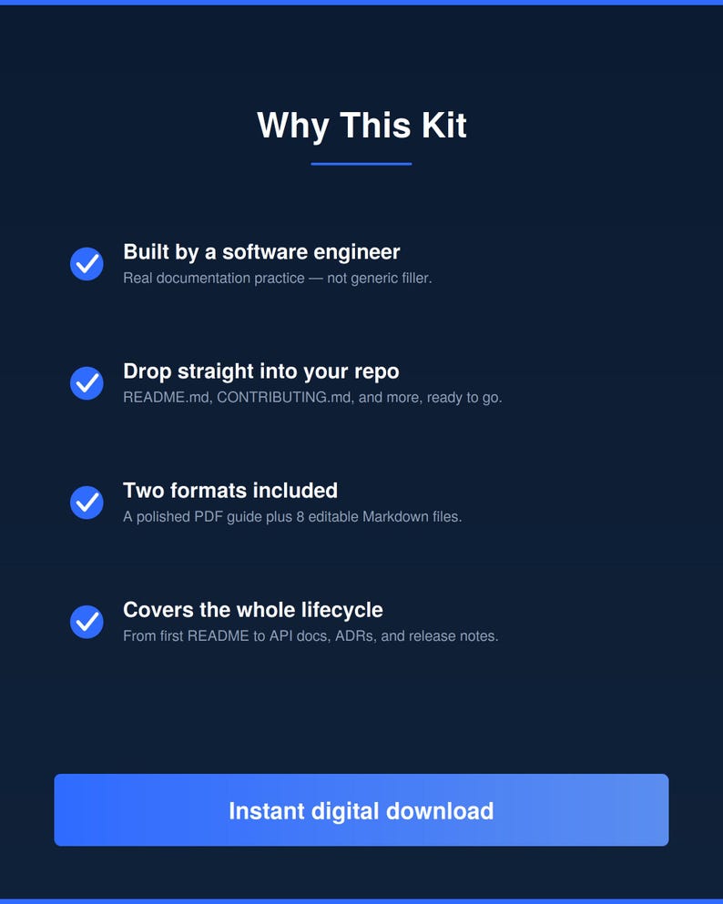Developer Documentation Kit | README, API Docs and Changelog Templates | Markdown and PDF | Instant Download for Programmers image 4
