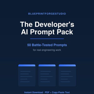 Developer AI Prompt Pack | 50 ChatGPT and Claude Prompts | Code Review, Debugging, Testing & Docs | Instant Download PDF