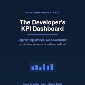 Developer KPI Dashboard | Engineering Metrics Tracker for Excel and Google Sheets | Sprint, Bug and Deployment Templates