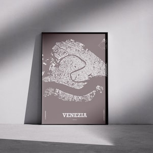 Venice Map Print, Custom Color City Map Poster, Minimalist Venezia Street Map, Italy Travel Gift, Earth Tone Sage Pink Gray Blue Wall Art