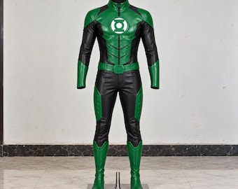 Traje de cosplay de superhéroe de cuero verde, disfraz de cuerpo completo para hombre, atuendo personalizado para convenciones de cómics, disfraz de Halloween, hecho a medida