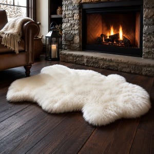 Tappeto in vera pelle di pecora color avorio / Tappeto in morbida pelle di pecora naturale / Plaid in pelliccia bianca / Coprisedia / Decorazione per la cameretta / Casa in stile scandinavo