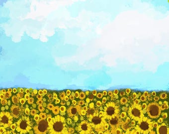 90's Nostalgic Sunflower Field Print | Summer Flower Wall Art (Digital Download)