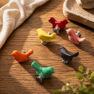 Ceramic Bird Cabinet Knob 2.17" – Cute Colorful Drawer Pull for Kids Room