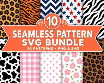 Seamless Pattern SVG Bundle | 10 Animal Print, Floral, Gingham PNG & SVG Files