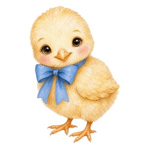 Baby Chick PNG with Blue Bow, Watercolor Farm Animal Clipart