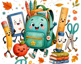 Pre-K Watercolor PNG | Happy School Friends Back to School Design (Instant Download)