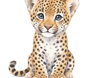 Baby Leopard PNG | Watercolor Safari Animal Clipart (Digital Download)