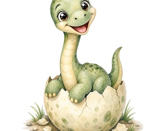 Baby Dinosaur Egg PNG | Watercolor Hatching Clipart (Digital Download)