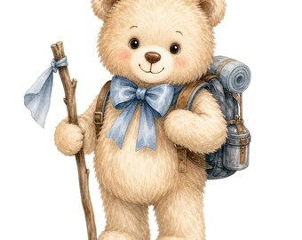 Watercolor Teddy Bear Clipart Bundle | 8 Bear Nursery PNG Designs (Digital Download)