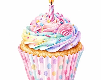 Watercolor Birthday Clipart Bundle | Cake, Balloons, Party Hat Elements (Digital Download)