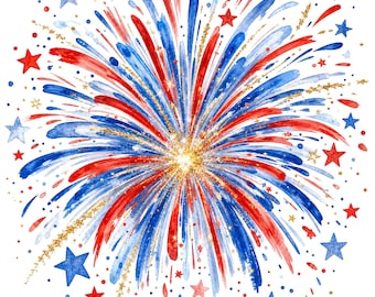 4th of July Fireworks PNG | Watercolor Patriotic Firework Burst | USA Sublimation PNG | Instant Download