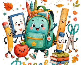 Preschool PNG | Happy School Friends Watercolor Design (Digital Download)