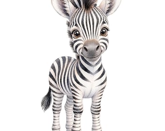 Baby Zebra Watercolor PNG | Safari Animal Nursery Decor (Digital Download)