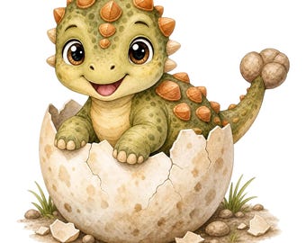 Baby Ankylosaurus Egg PNG | Watercolor Hatching Dinosaur Clipart | Digital Download