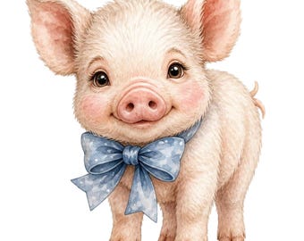 Baby Pig Watercolor PNG | Farm Animal Nursery Decor Clipart (Digital Download)