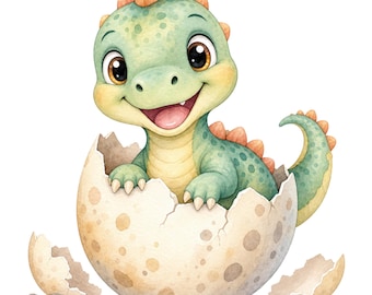 Baby Dinosaur Egg PNG | Watercolor Hatching Clipart (Digital Download)