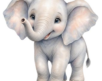 Baby Elephant PNG | Watercolor Safari Animal Clipart (Digital Download)