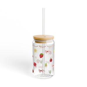 Strawberry Floral Pattern Sipper Glass