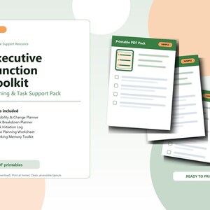 Pack d'outils pour la fonction exécutive au format PDF imprimable | Planificateur de tâches, mémoire de travail, planification du temps | Téléchargement numérique | A4