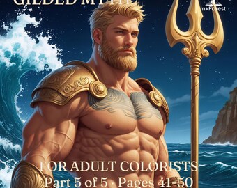 Greek Mythology Coloring Pages for Adults, Gilded Myth Pages 41-50, Gods & Titans, Digital PDF Download