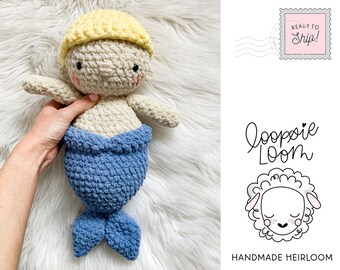 Mermaid Boy Doll | Handmade Mermaid | Merboy Doll | Crochet Mermaid Doll | Heirloom Lovey | Mermaid Stuffy | Ready To Ship