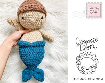 Mermaid Boy Doll | Handmade Mermaid | Merboy Doll | Crochet Mermaid Doll | Heirloom Lovey | Mermaid Stuffy | Ready To Ship