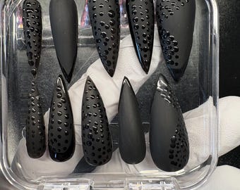 Black Matte & Glossy 3D Water Drop Press On Nails | Gothic Luxury Nails | HEMA-Free Handmade Reusable Fake Nails