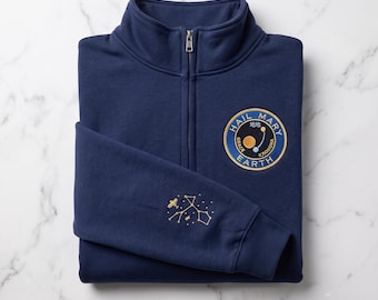 Embroidered Project Hail Mary Quarter Zip Sweatshirt, Sci-Fi Space Mission Pullover, Scientist Gift, Galaxy Explorer Bookish Apparel