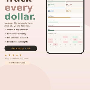Clarity Persoonlijke Budgettracker | Interactieve Financiële Planner (Digitale Download)