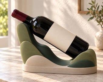Portabottiglie da vino effetto muschio di bosco, portabottiglie stampato in 3D, decorazione da cucina in stile boschivo, supporto rustico da bancone bar.