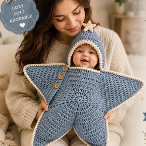 Hooded Star Baby Blanket Crochet Pattern PDF | Newborn Swaddle Cocoon Pattern | Easy Baby Shower Gift | Instant Download | Crochet Baby Wrap