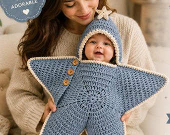 Hooded Star Baby Blanket Crochet Pattern PDF | Newborn Swaddle Cocoon Pattern | Easy Baby Shower Gift | Instant Download | Crochet Baby Wrap